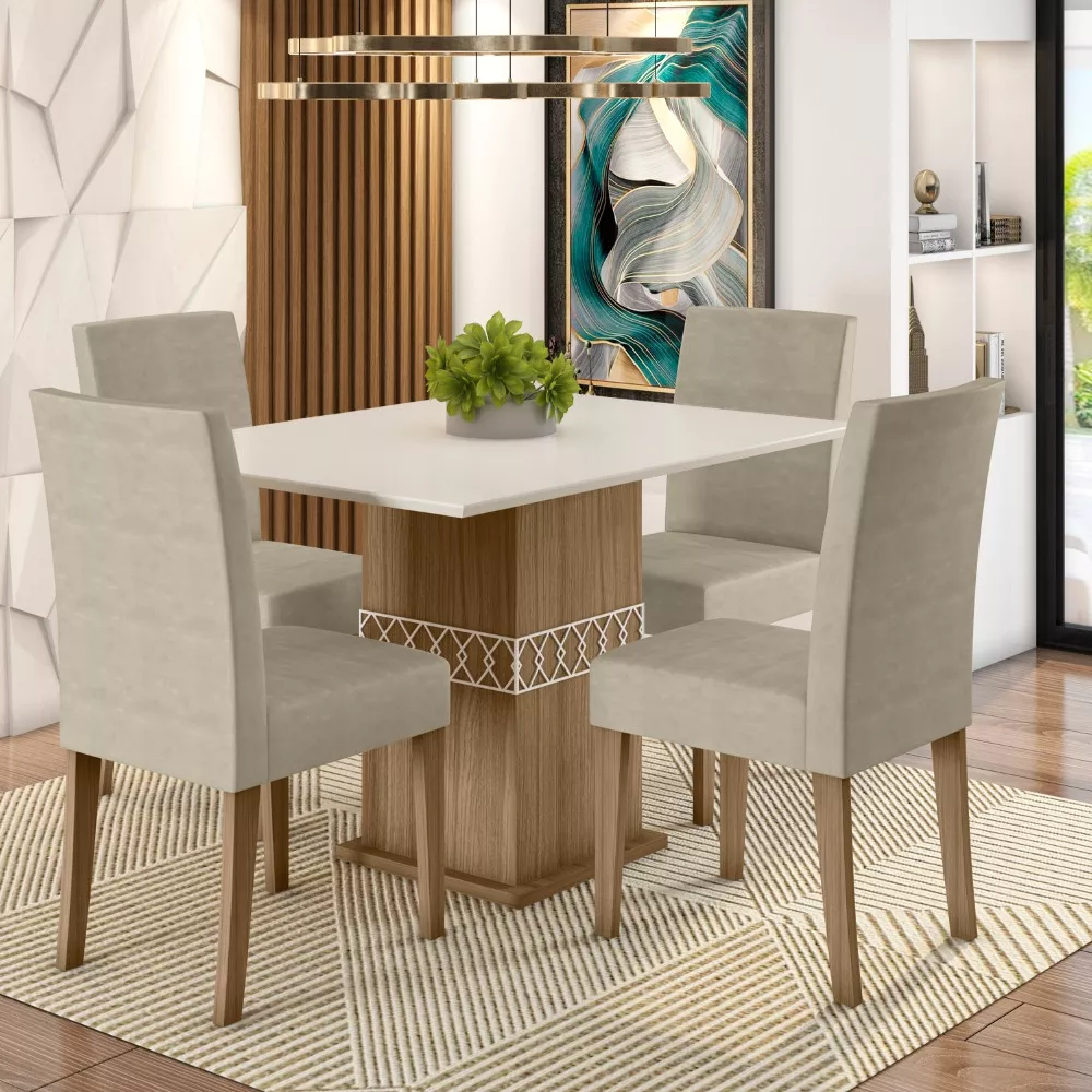 Image 0 of 11 of Conjunto Sala de Jantar Quadrada Mesa Jade 90cm e 04 Cadeiras Josi Poliman Móveis