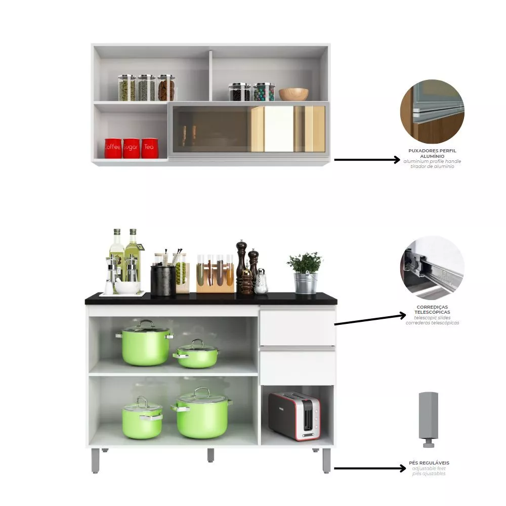 Cozinha Modulada 2 Peças 5 Portas 2 Gavetas Evidence