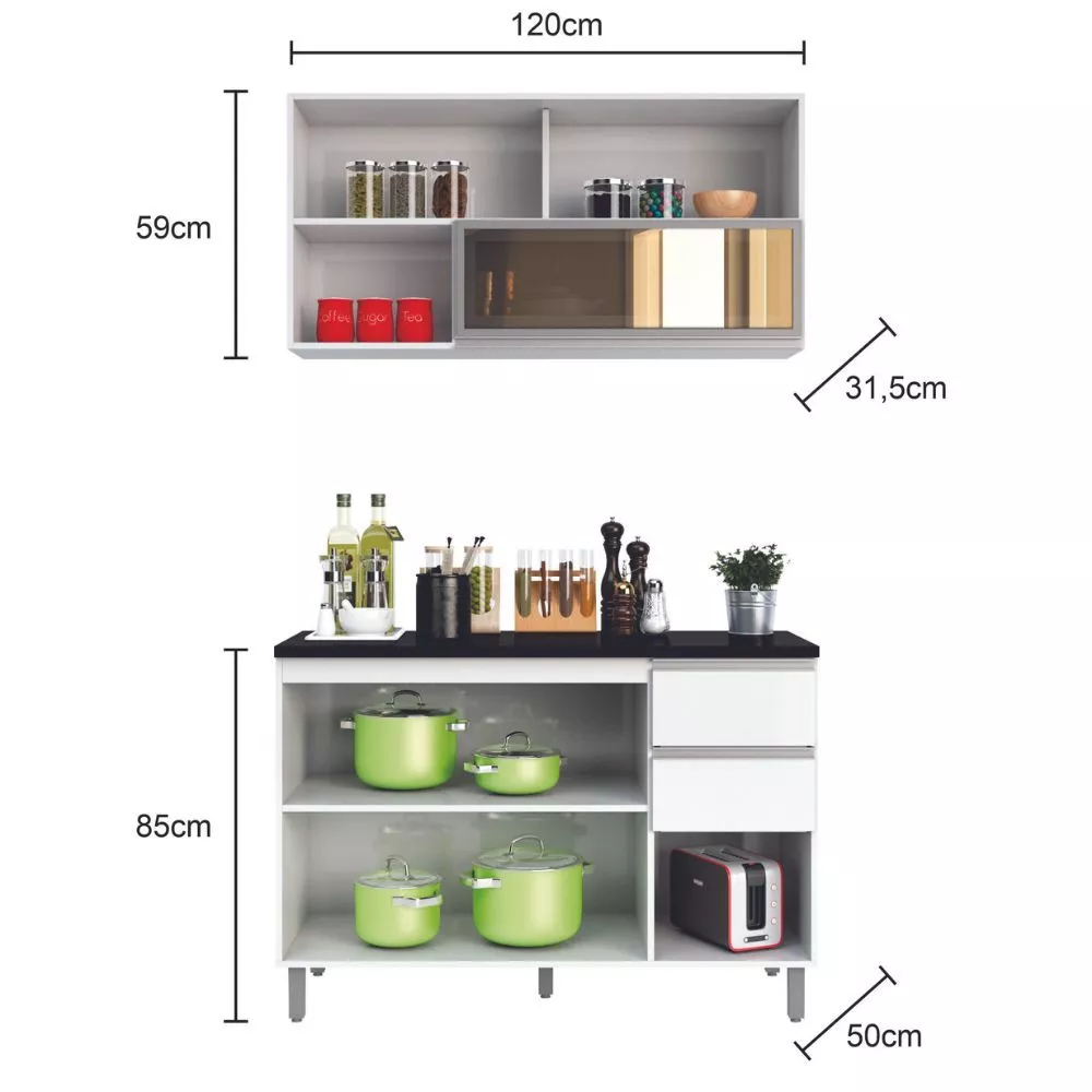 Cozinha Modulada 2 Peças 5 Portas 2 Gavetas Evidence