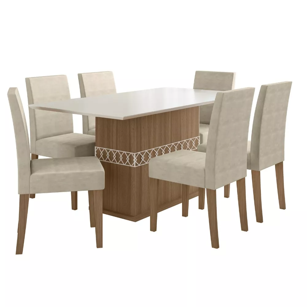 Conjunto Sala de Jantar Retangular Mesa Agata 160cm e 06 Cadeiras Josi Poliman Móveis
