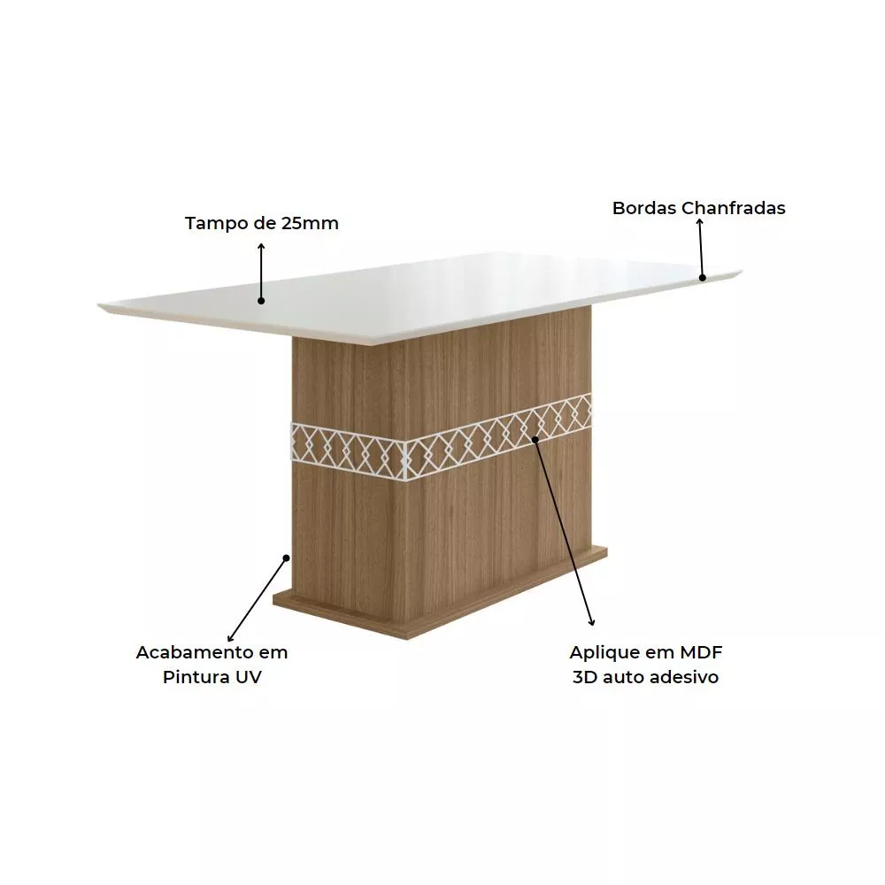 Conjunto Sala de Jantar Retangular Mesa Agata 160cm e 06 Cadeiras Josi Poliman Móveis
