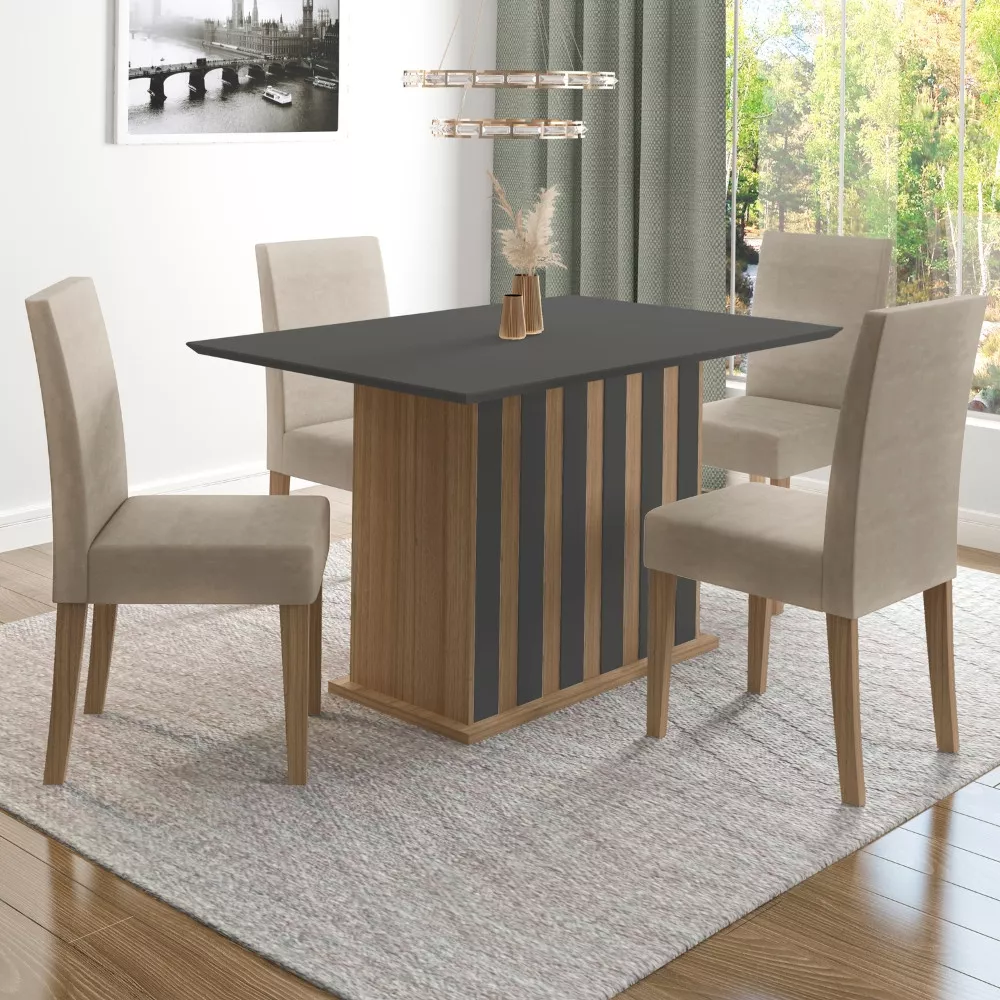 Image 0 of 11 of Conjunto Sala de Jantar Retangular Mesa Amalia 136cm e 04 Cadeiras Josi Poliman