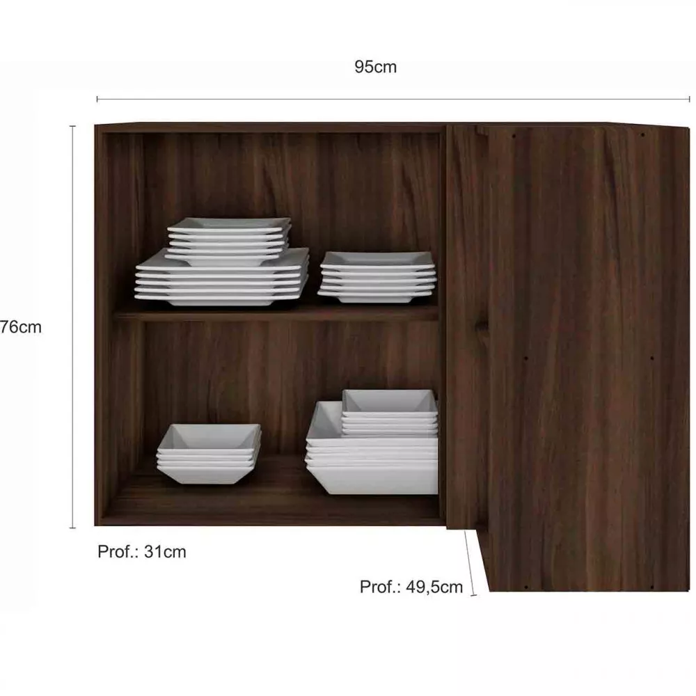 Armário Aéreo para Canto 2 Portas 2 Nichos Unna Poliman Móveis