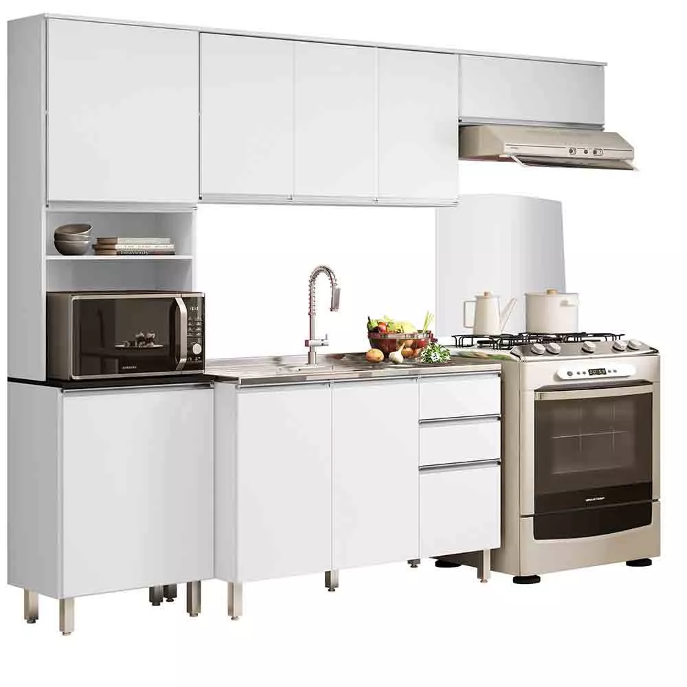 Cozinha Compacta 4 Peças com Balcão Paris para Pia Poliman Móveis