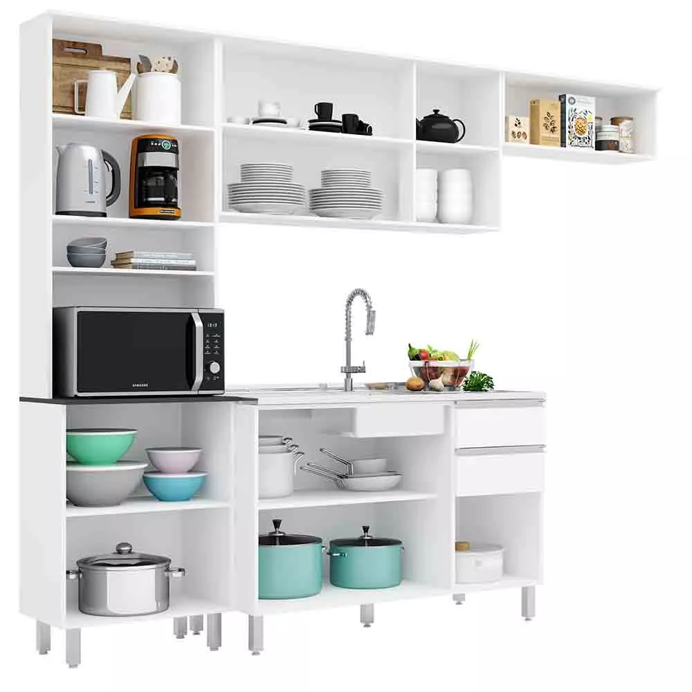 Cozinha Compacta 4 Peças com Balcão Paris para Pia Poliman Móveis