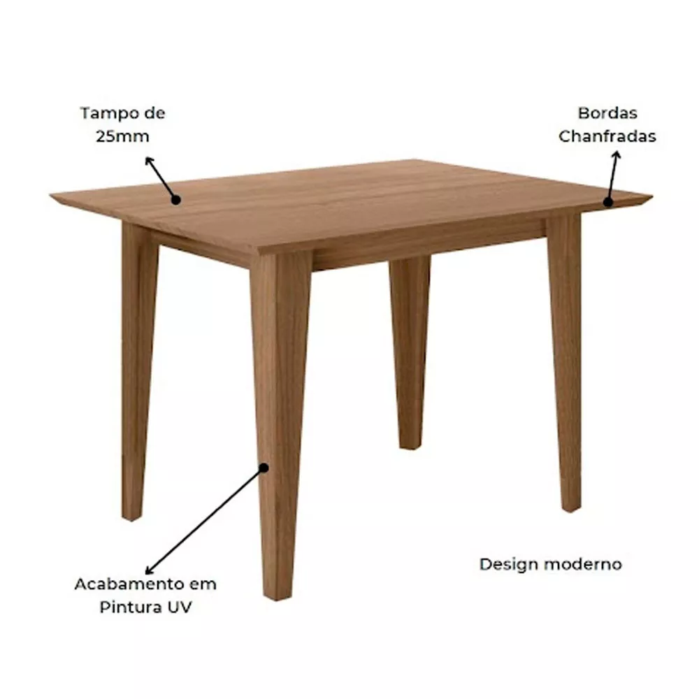Mesa para Sala de Jantar 120cm Retangular Tampo Chanfrado Kate Poliman