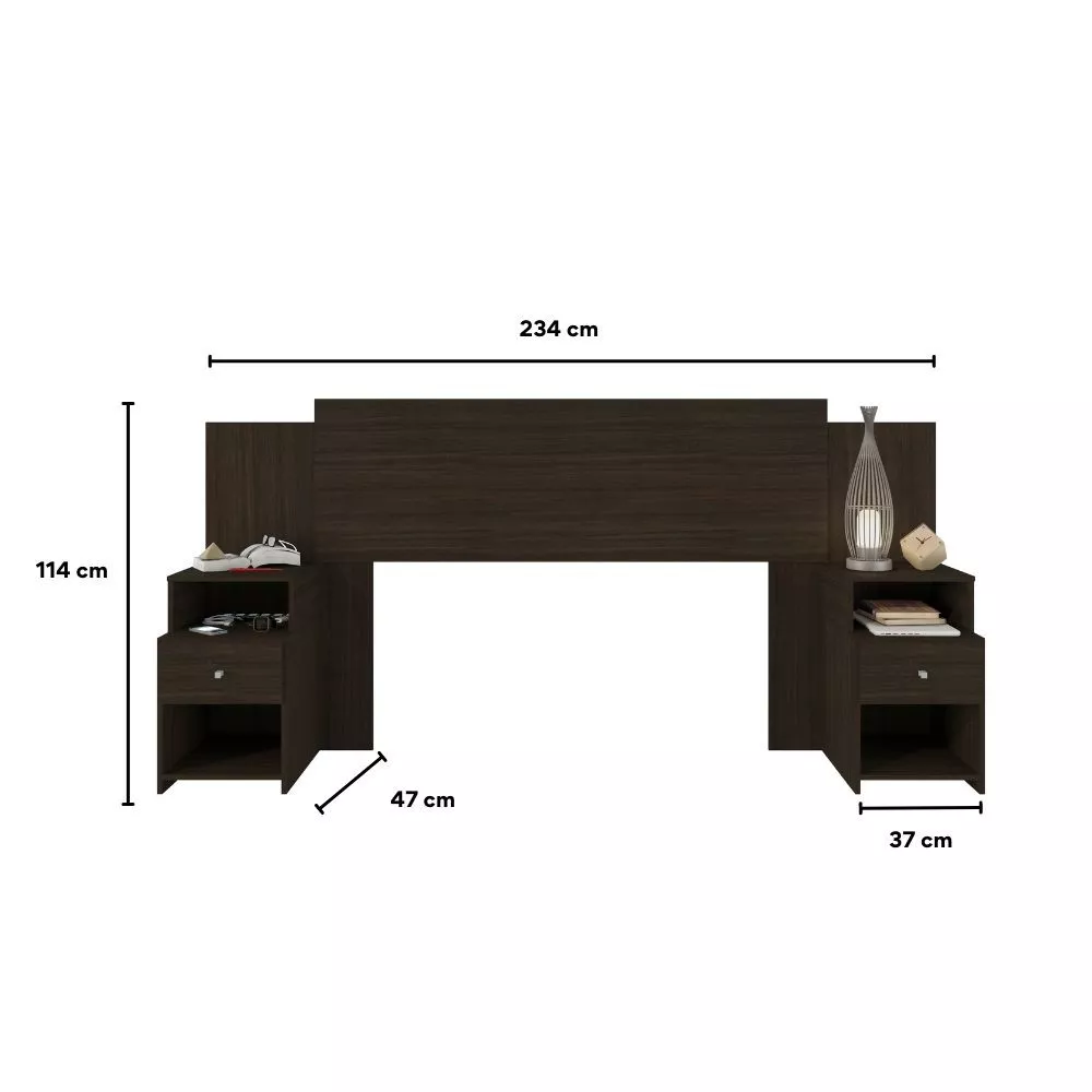 Image 2 of 4 of Cabeceira Extensível Cama Solteiro, Casal e Queen com Mesa de Cabeceira Maceió Poliman Móveis