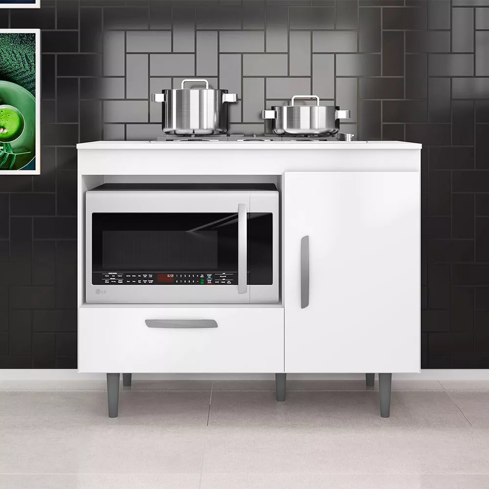 Balcão para Cooktop e Forno 1 Porta 1 Gaveta Poliman