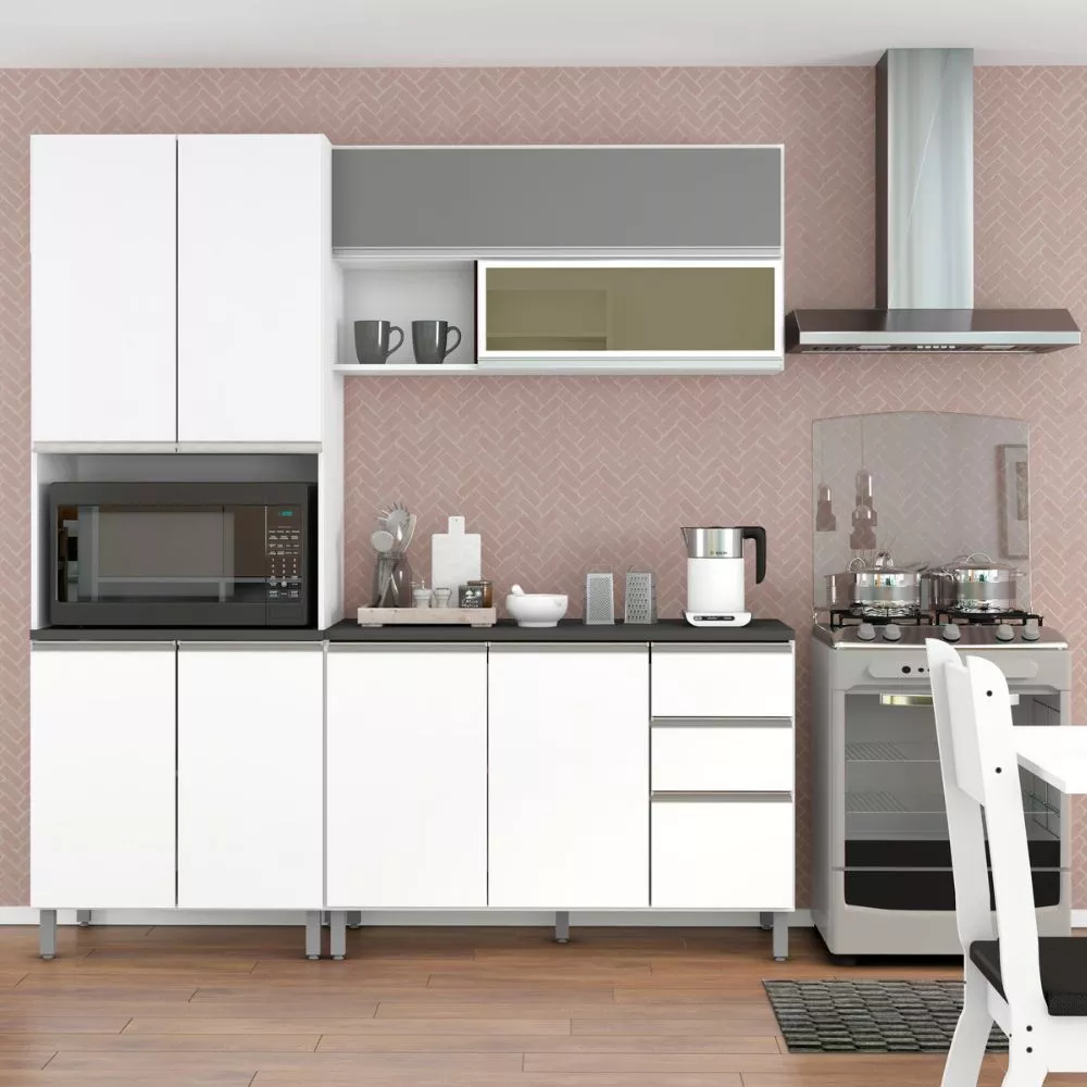 Cozinha Completa Evidence 9 Portas 2 Gavetas Com Paneleiro Duplo Poliman Móveis