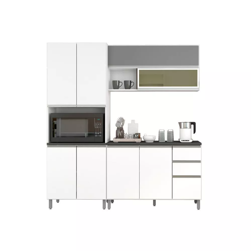 Cozinha Completa Evidence 9 Portas 2 Gavetas Com Paneleiro Duplo Poliman Móveis