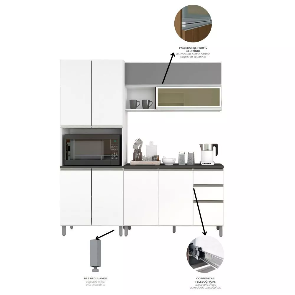 Cozinha Completa Evidence 9 Portas 2 Gavetas Com Paneleiro Duplo Poliman Móveis