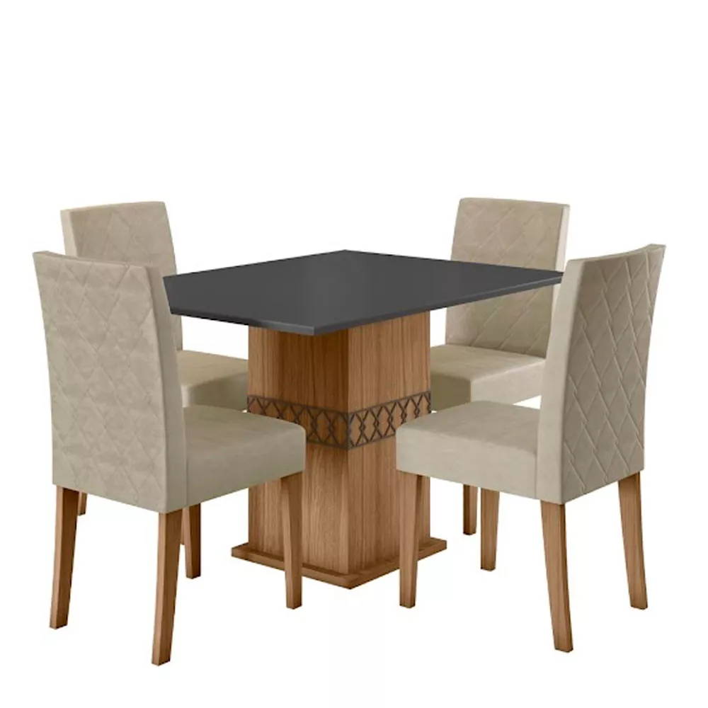 Image 1 of 7 of Conjunto Sala de Jantar Mesa com Tampo Chanfrado e 4 Cadeiras Estofadas Jade Poliman