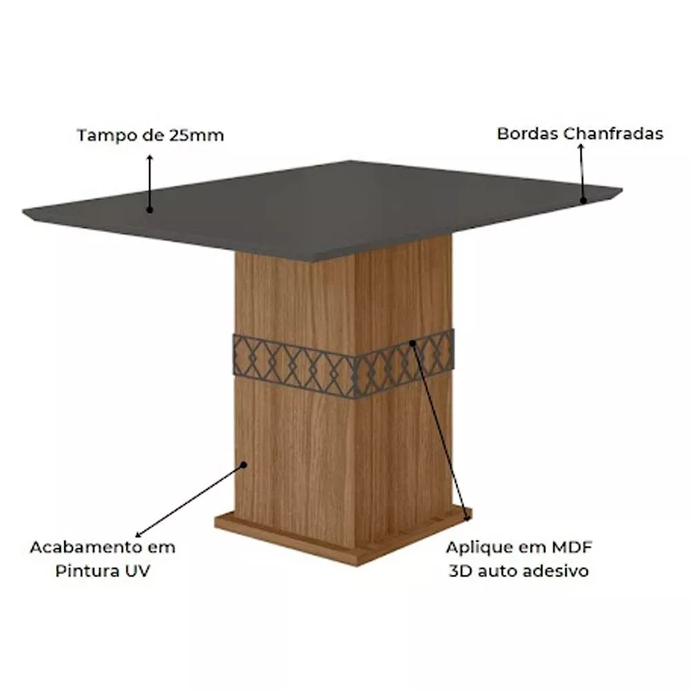 Image 2 of 7 of Conjunto Sala de Jantar Mesa com Tampo Chanfrado e 4 Cadeiras Estofadas Jade Poliman