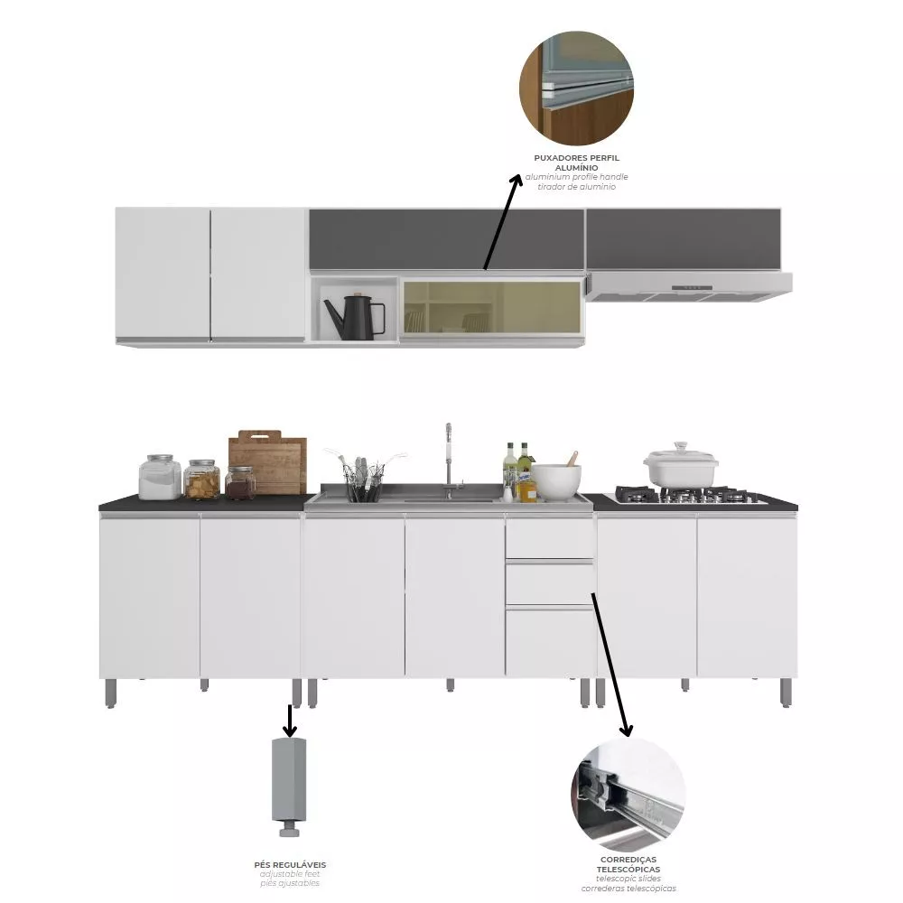Cozinha Completa Evidence 12 portas 2 gavetas Poliman Móveis
