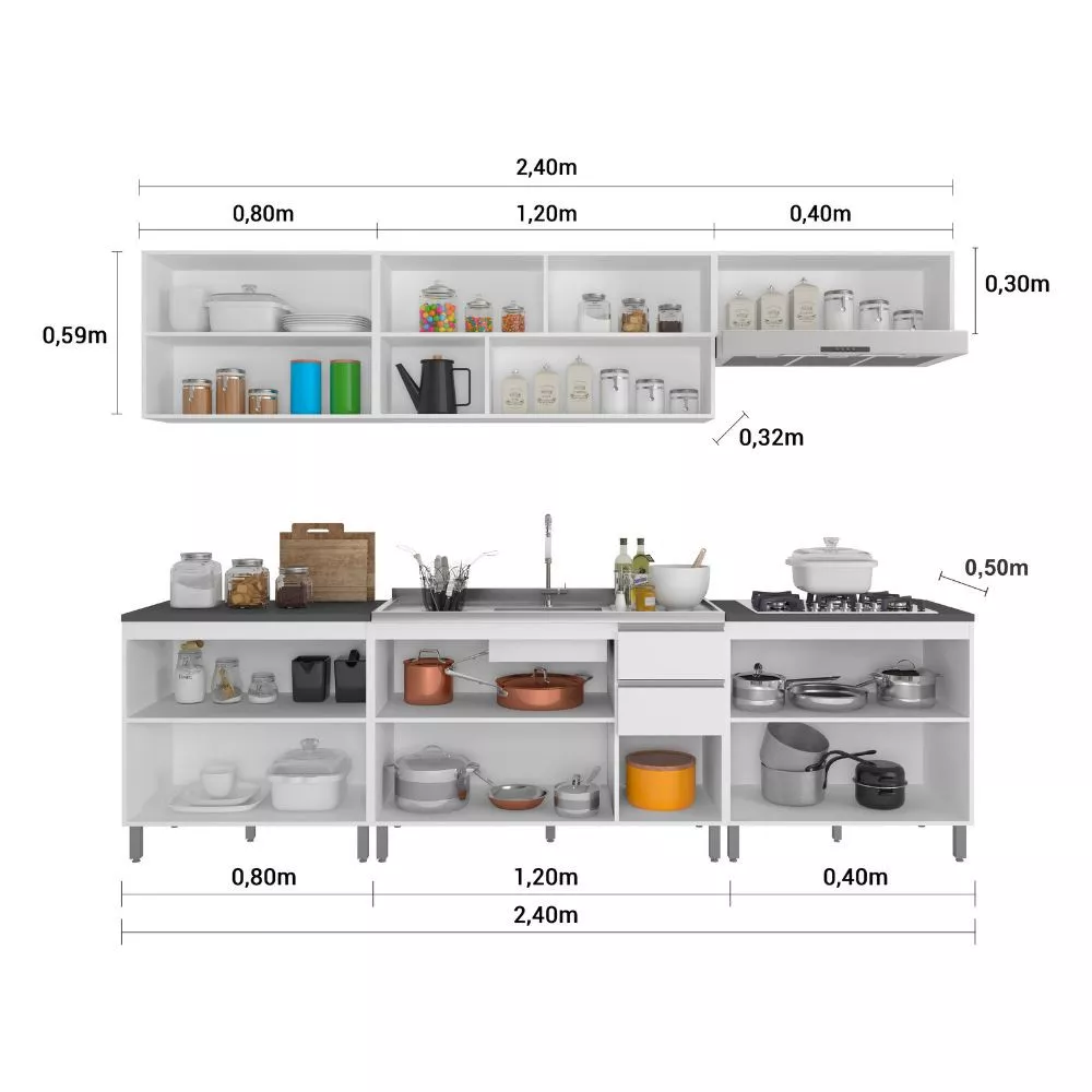 Cozinha Completa Evidence 12 portas 2 gavetas Poliman Móveis