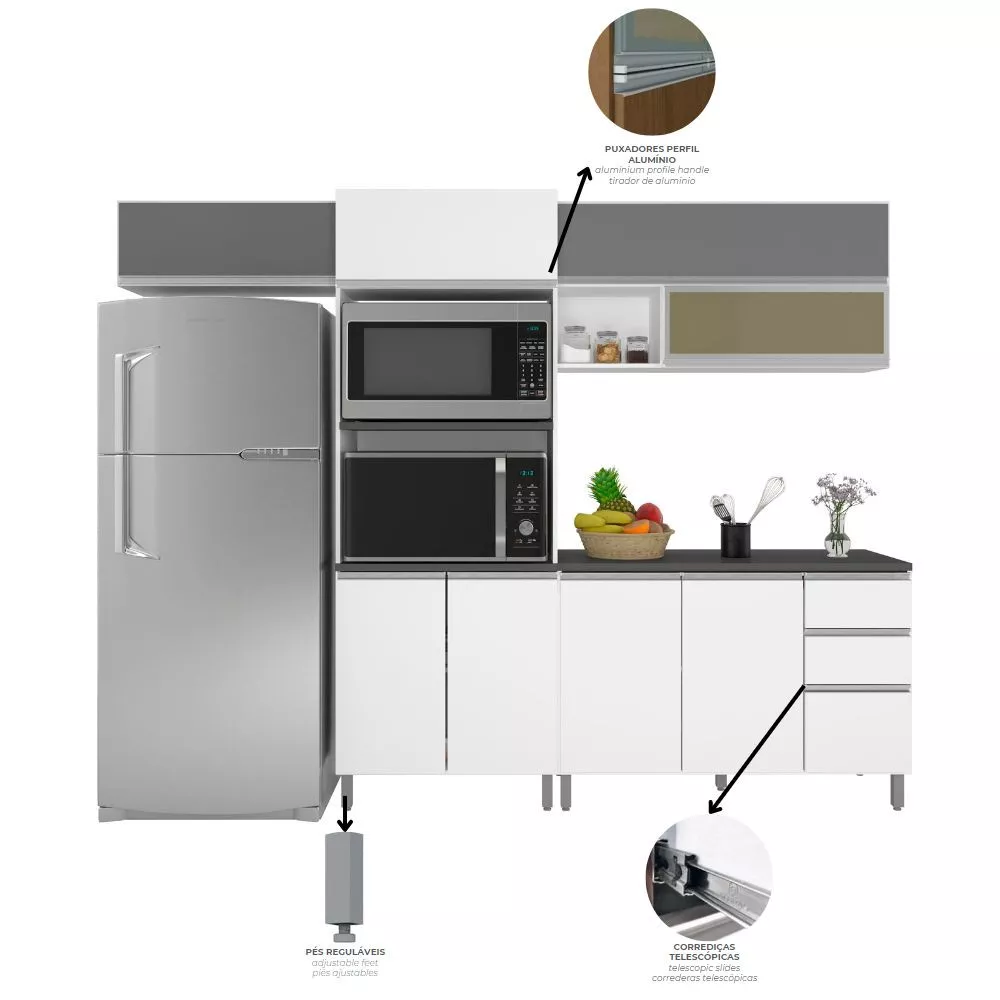 Cozinha Completa Evidence 9 Portas 2 Gavetas Com Torre Quente Poliman Móveis