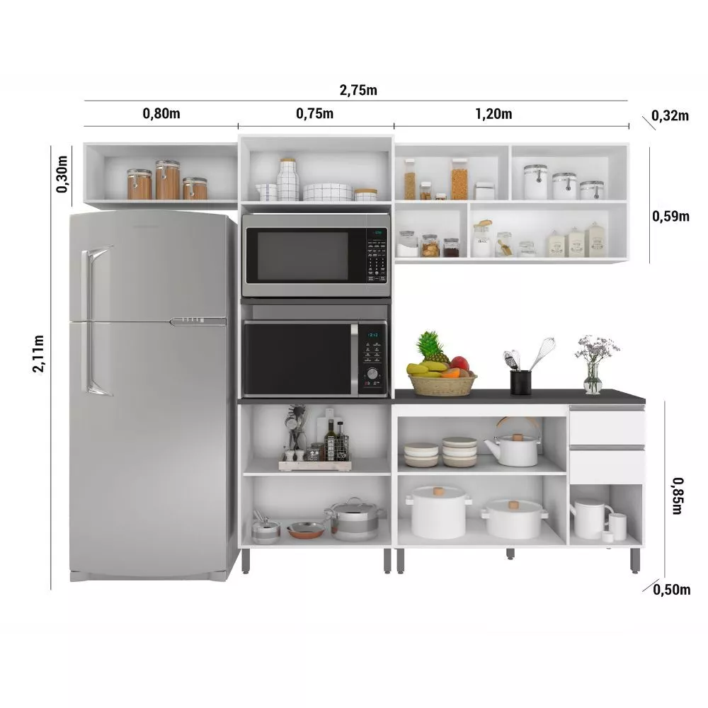 Cozinha Completa Evidence 9 Portas 2 Gavetas Com Torre Quente Poliman Móveis