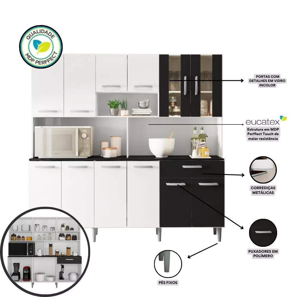 Kit Cozinha 12 Portas 1 Gaveta Clara