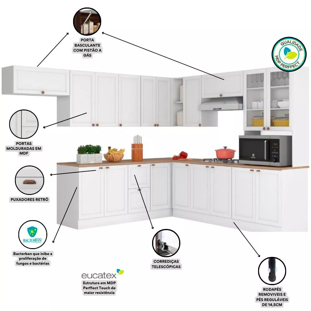 Cozinha Completa Unna 18 Portas 2 Gavetas Poliman Móveis