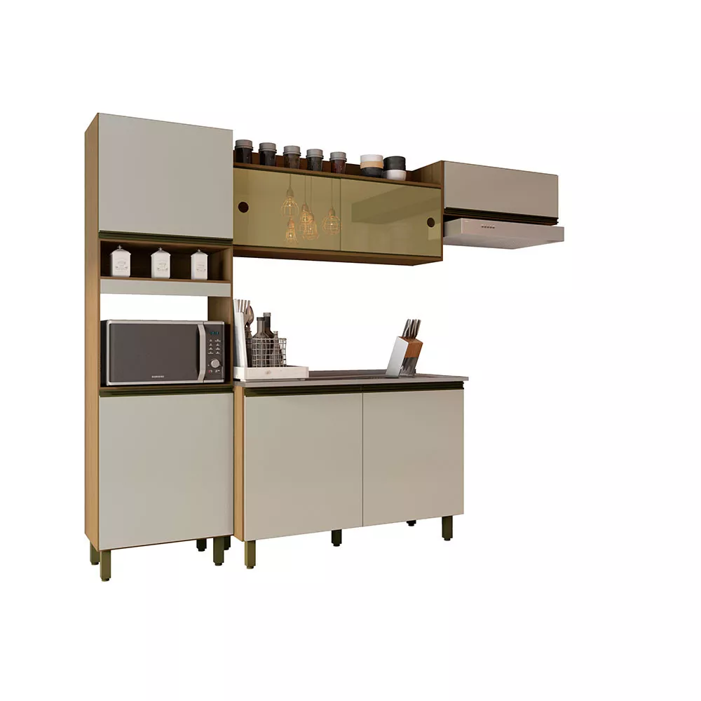 Cozinha Compacta Porto com Balcão Para Pia e Nicho Micro-Ondas 7 Portas Poliman Móveis