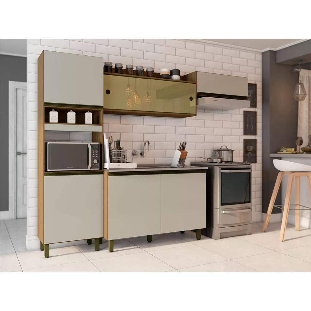 Cozinha Compacta Porto com Balcão Para Pia e Nicho Micro-Ondas 7 Portas Poliman Móveis