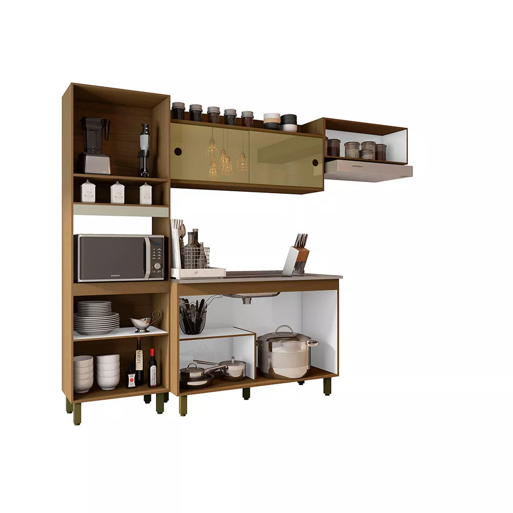 Cozinha Compacta Porto com Balcão Para Pia e Nicho Micro-Ondas 7 Portas Poliman Móveis