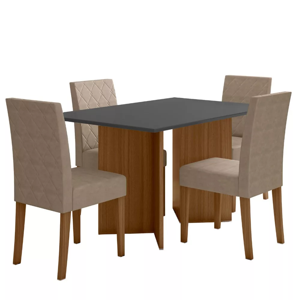Conjunto Sala de Jantar Retangular Mesa Helo 120cm e 04 Cadeiras Jade Poliman Móveis