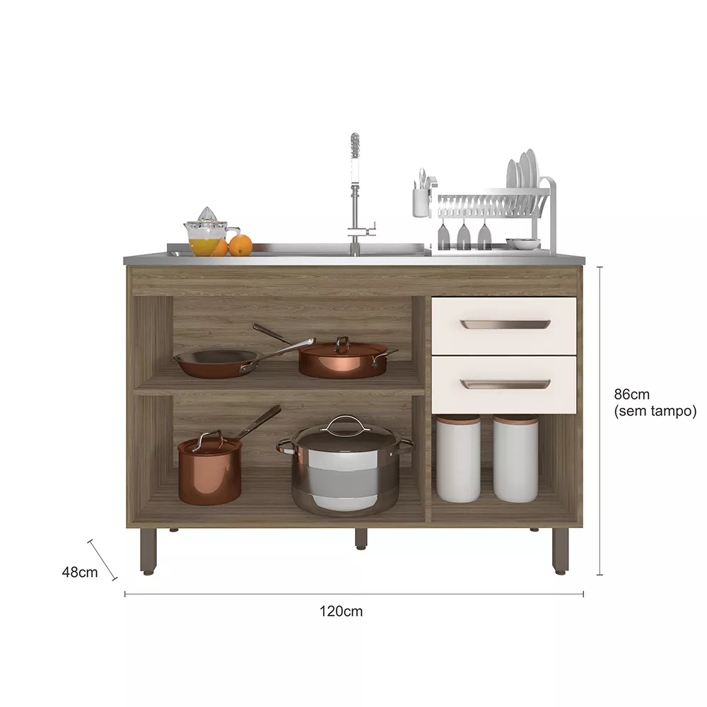 Image 2 of 5 of Balcão 3 Portas 2 Gavetas 120 cm sem tampo Barcelona Poliman