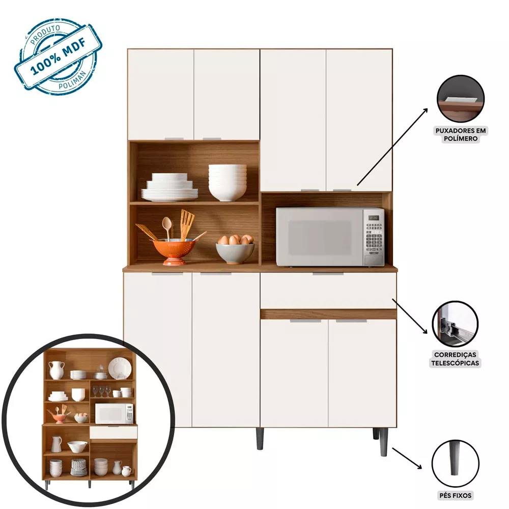 Kit Cozinha Laila em MDF 8 Portas 1 Gaveta Poliman Móveis