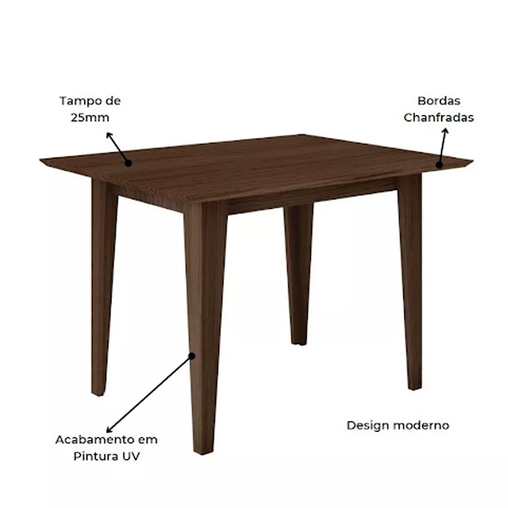 Mesa para Sala de Jantar 120cm Retangular Tampo Chanfrado Kate Poliman