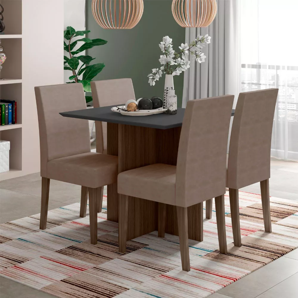 Conjunto Sala de Jantar Retangular Mesa Helo 120cm e 04 Cadeiras Josi Poliman Móveis