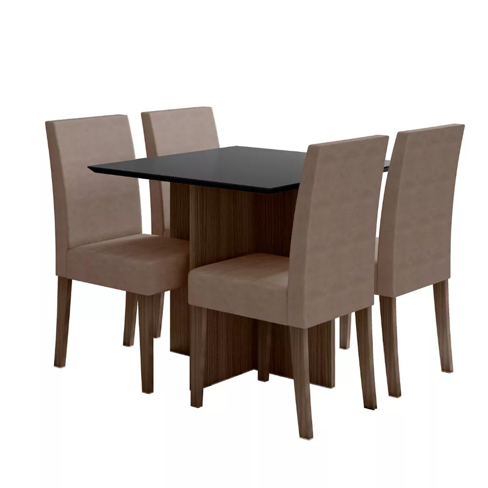 Conjunto Sala de Jantar Retangular Mesa Helo 120cm e 04 Cadeiras Josi Poliman Móveis