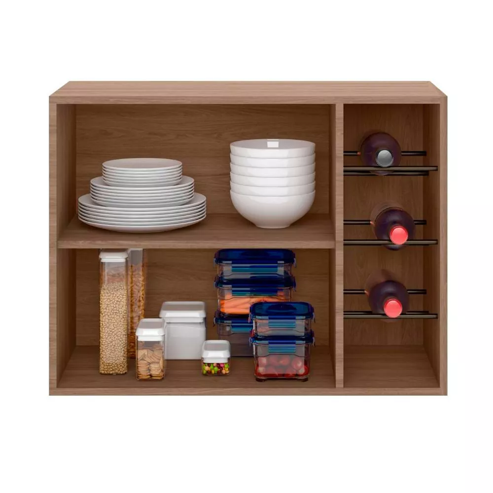 Armário Aéreo 80 cm 1 Porta Vidro Fumê com Adega Etna Poliman Móveis