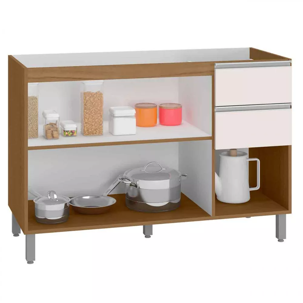 Balcão para Pia Cuba 120cm 3 Portas 3 Gavetas Paris Poliman Móveis