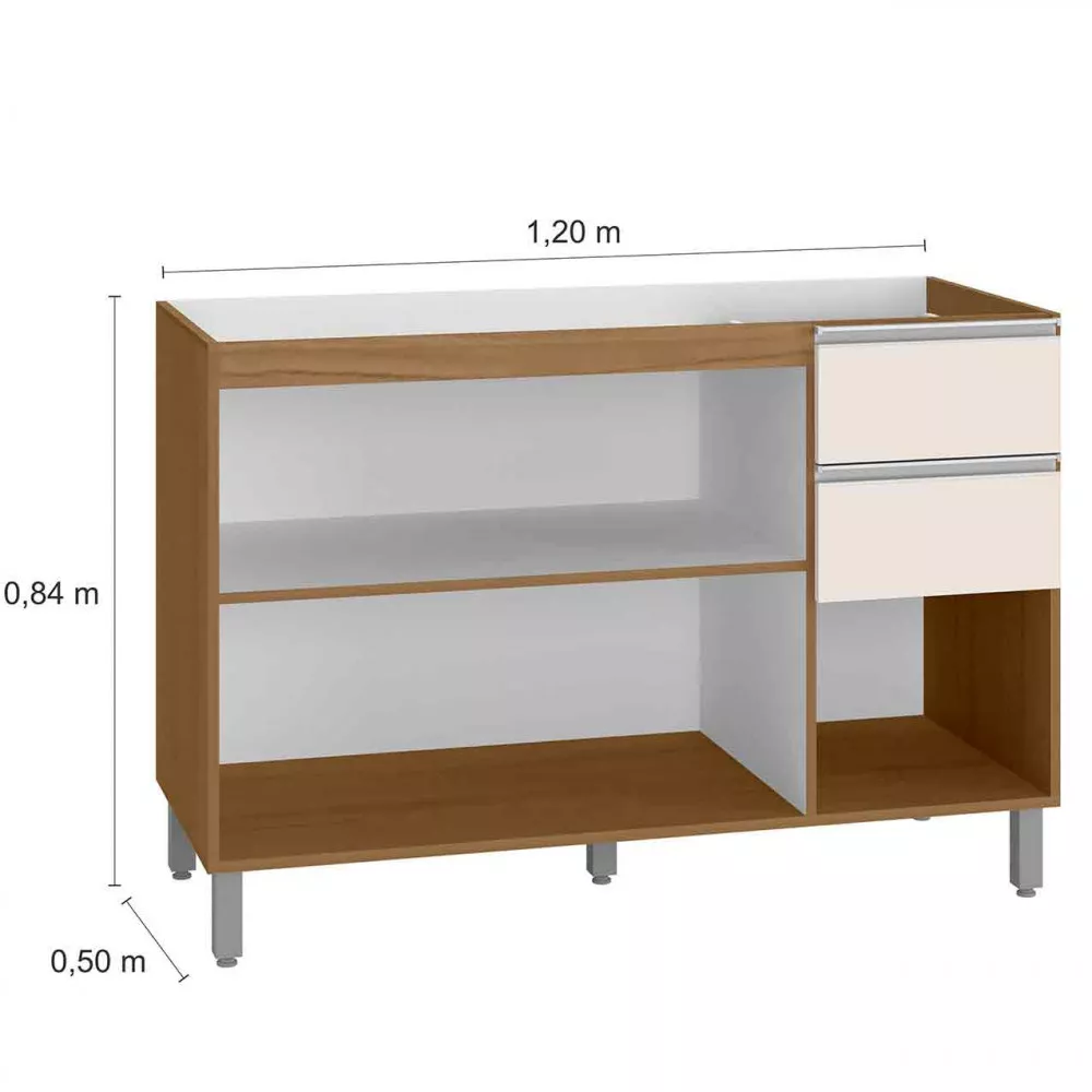Balcão para Pia Cuba 120cm 3 Portas 3 Gavetas Paris Poliman Móveis
