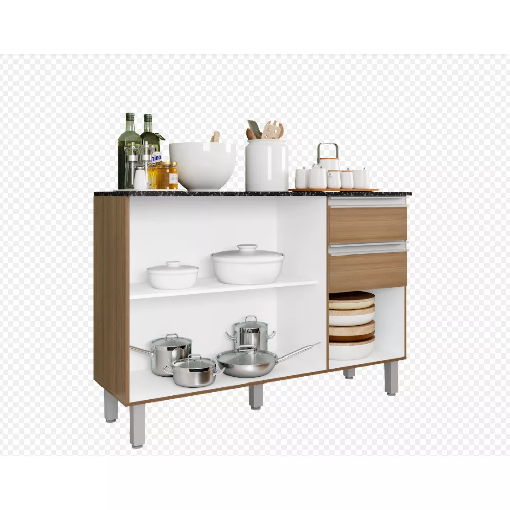 Balcão com Tampo 120 cm 3 portas 2 Gavetas Paris