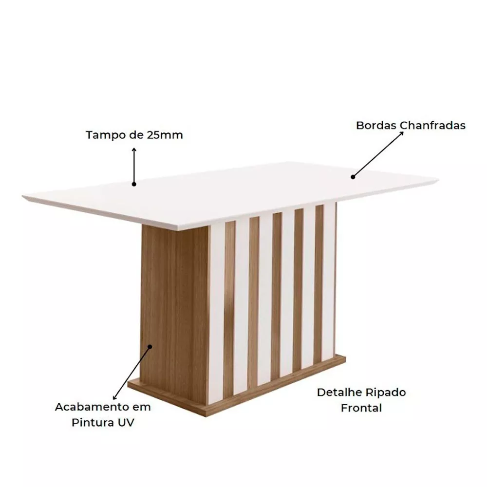 Mesa para Sala de Jantar 160cm Retangular Tampo Chanfrado Amalia Poliman