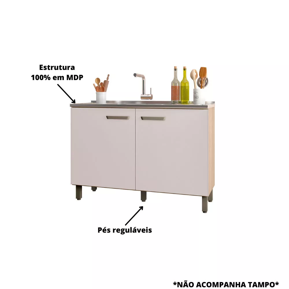 Balcão para Pia e Cuba 2 portas 120cm Sintra ou Siena Poliman Móveis
