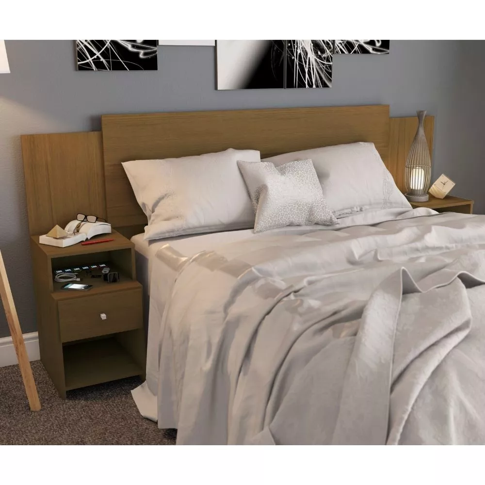 Cabeceira Extensível Cama Solteiro, Casal e Queen com Mesa de Cabeceira Maceió Poliman Móveis