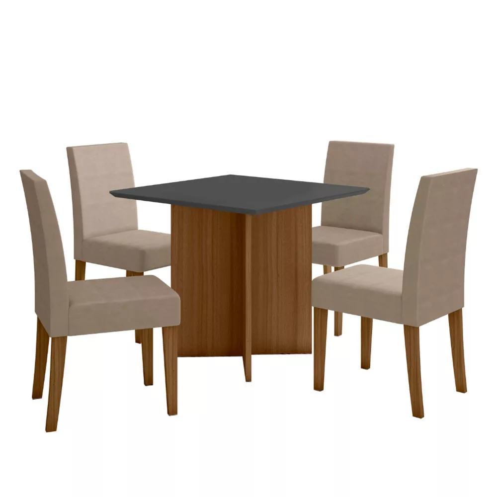 Conjunto Sala de Jantar Quadrada Mesa Helo 90cm e 04 Cadeiras Josi Poliman Móveis