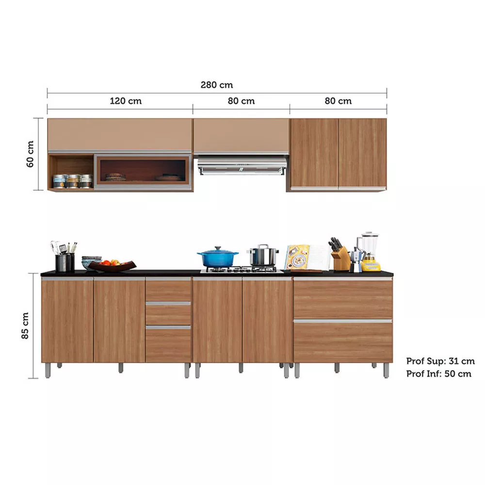 Cozinha Completa Evidence 11 portas 3 gavetas Poliman Móveis