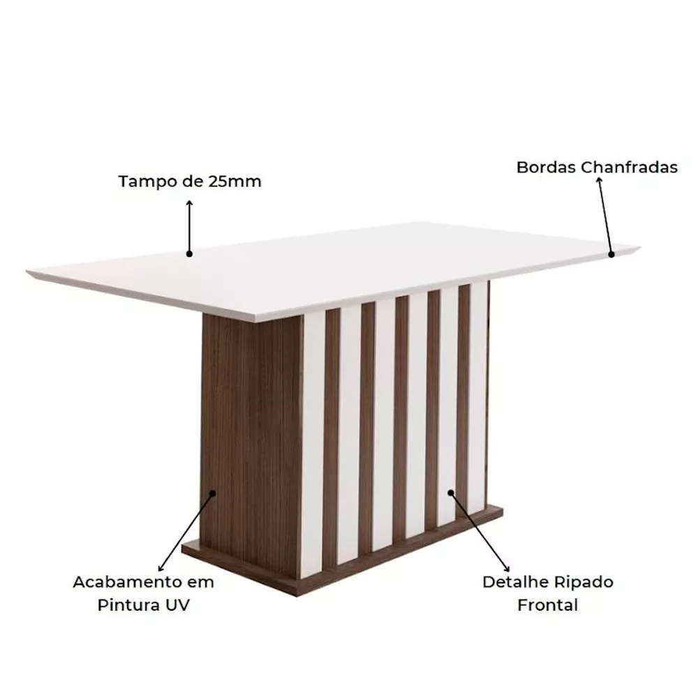 Mesa para Sala de Jantar 160cm Retangular Tampo Chanfrado Amalia Poliman