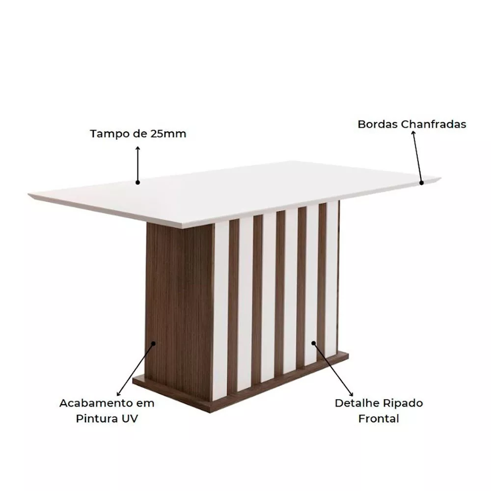 Mesa para Sala de Jantar 160cm Retangular Tampo Chanfrado Amalia Poliman