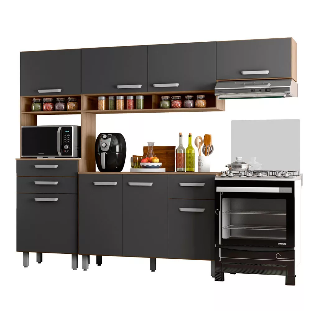 Cozinha Compacta 8 Portas 2 Gavetas e Balcão com Tampo Siena Poliman Móveis