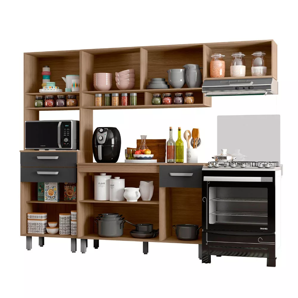 Cozinha Compacta 8 Portas 2 Gavetas e Balcão com Tampo Siena Poliman Móveis