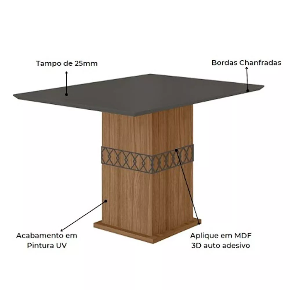 Mesa para Sala de Jantar 90cm Quadrado Tampo Chanfrado Jade Poliman