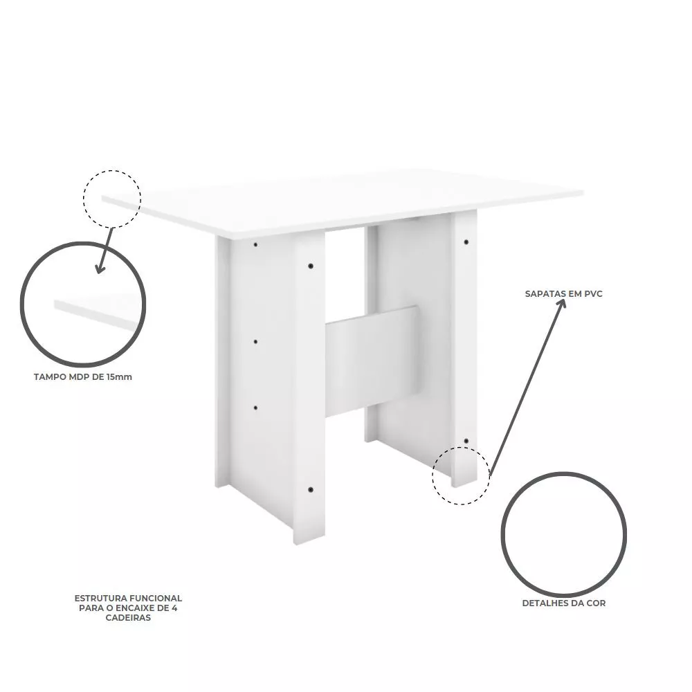 Conjunto Mesa de Jantar 4 Lugares Milano