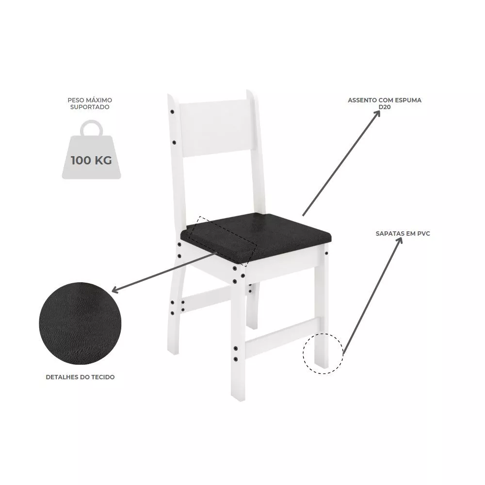 Conjunto Mesa de Jantar 4 Lugares Milano