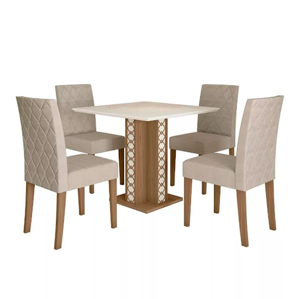 Image 1 of 7 of Conjunto Sala de Jantar Mesa com Tampo Chanfrado Isis 4 Cadeiras Estofadas Jade Poliman