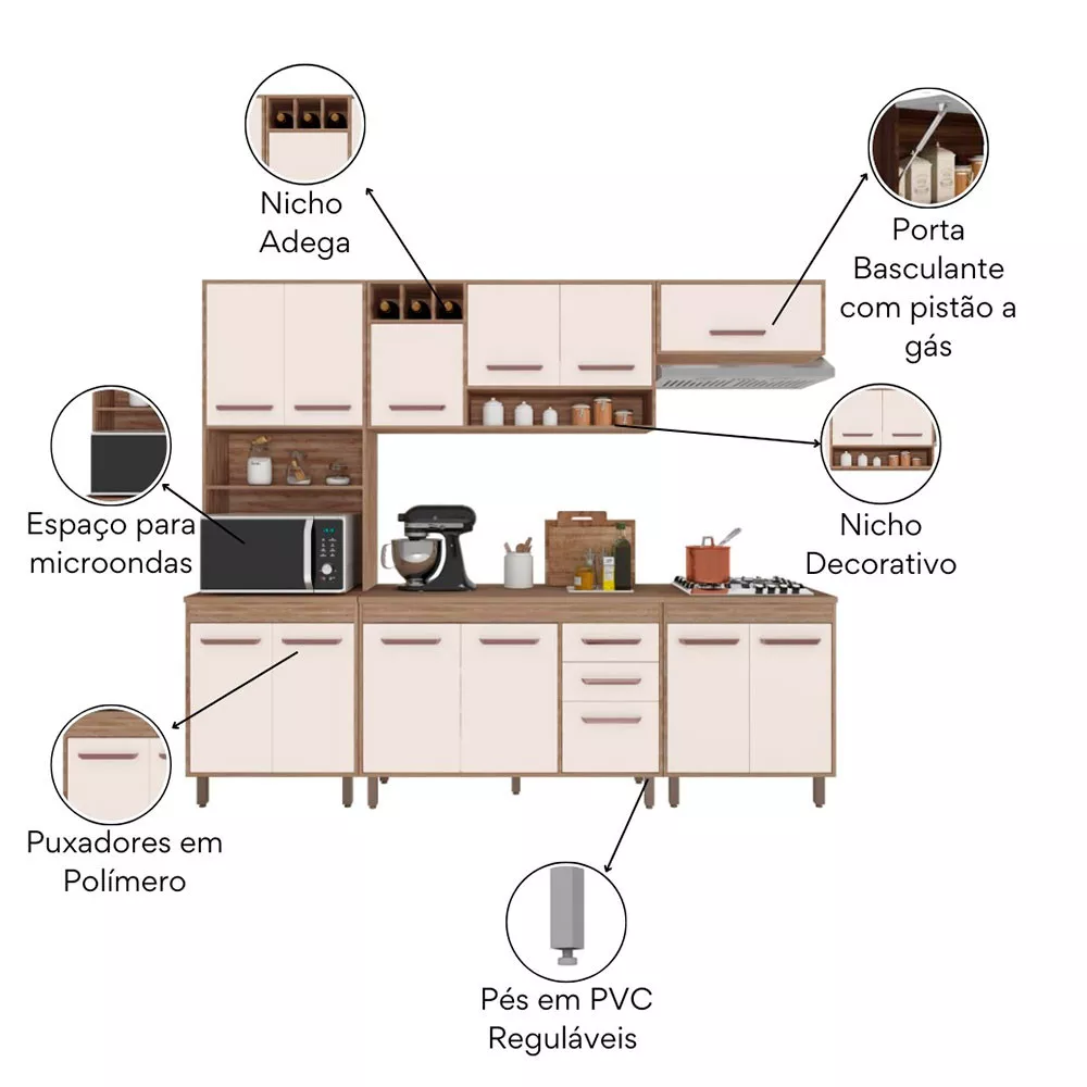 Cozinha Compacta 5 Peças, Balcão e Tampo Barcelona Poliman Móveis